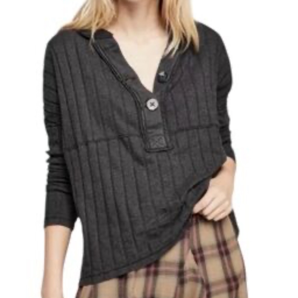 EUC [We The Free ✵ People] Charcoal < In The Mix > Henley Top | Oversized Small